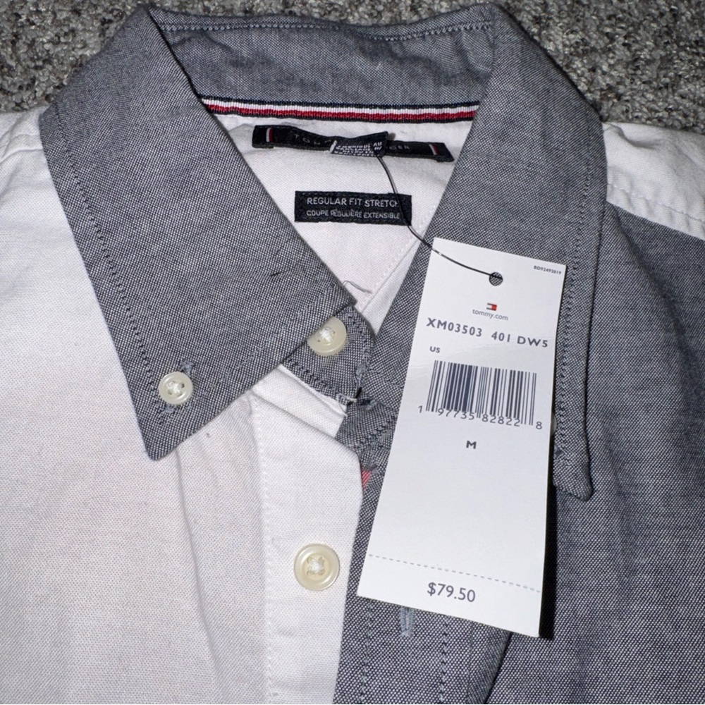 Tommy Hilfiger Gray and White Casual Button-Down Shirt
